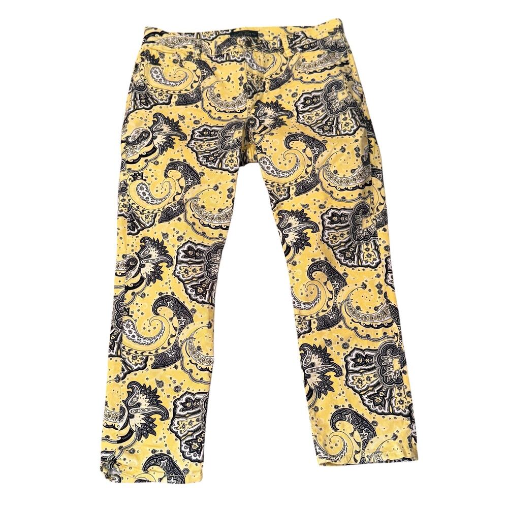 Lauren Jeans Co LRL Women's 14 Yellow Blue Paisley Print Stretch Jeans Ralph